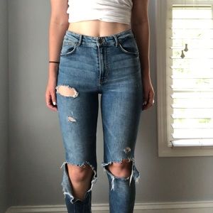 Zara distressed high waisted skinny jeans